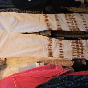 Versona White and Brown Pull On Tie-Dye Flare Pants With back Pockets